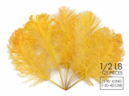 1/2 Lb - 12-16" Golden Yellow Ostrich Tail Wholesale Fancy Feathers (Bulk)