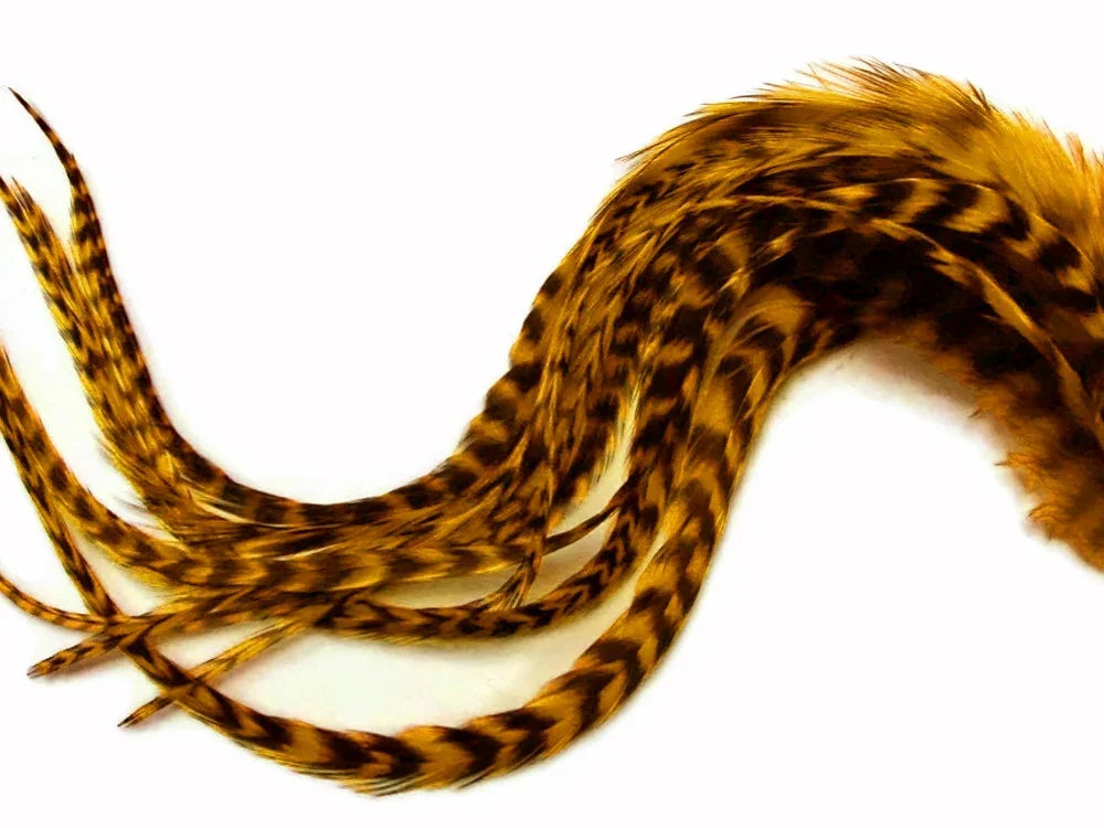 Brown and black patterned pheasant feathers for DIY crafts and fashion decor.