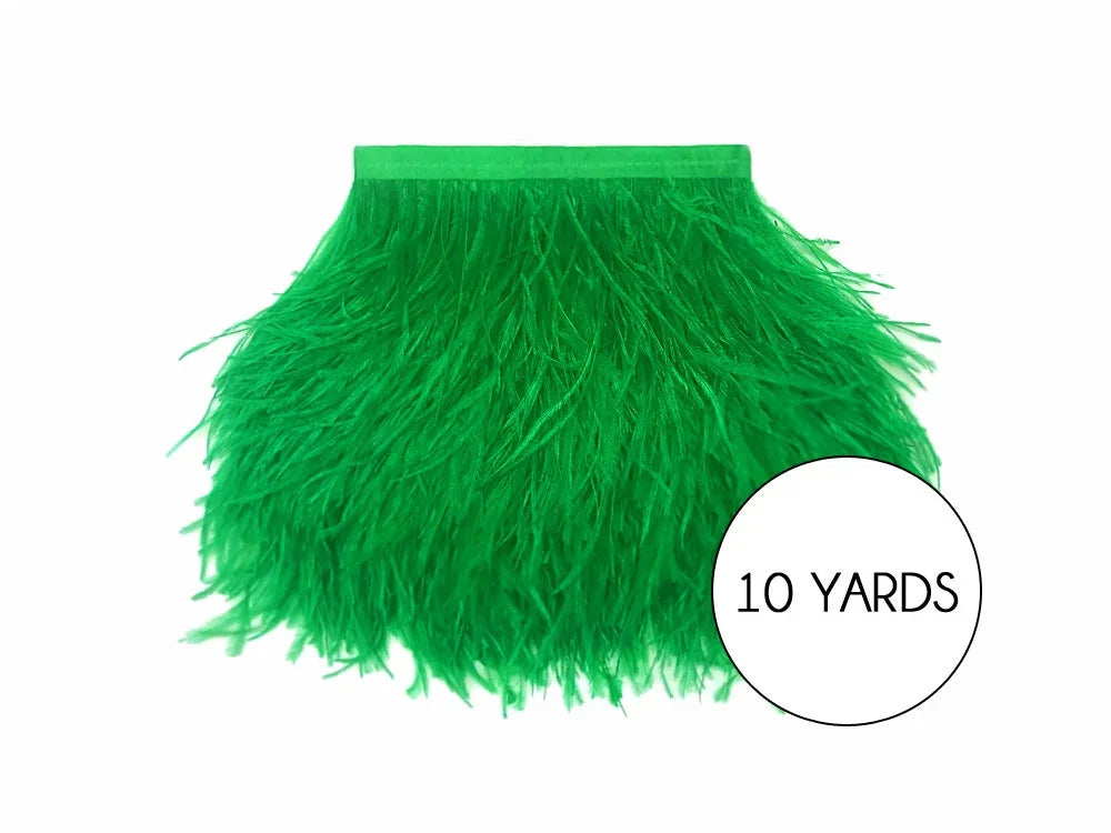 10 yards of vibrant green feather trim for DIY crafts and fashion decor.