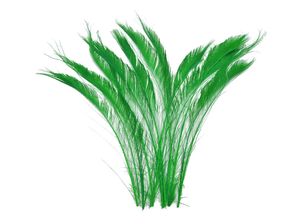 Vibrant green ostrich feathers for crafts, fashion, and DIY décor projects.