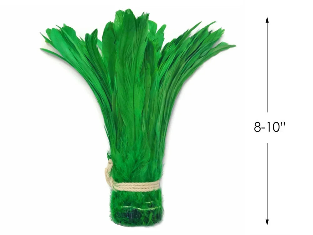 2.5 Inch Strip - 8-10" Kelly Green Strung Natural Bleach & Dyed Coque Tails Feathers