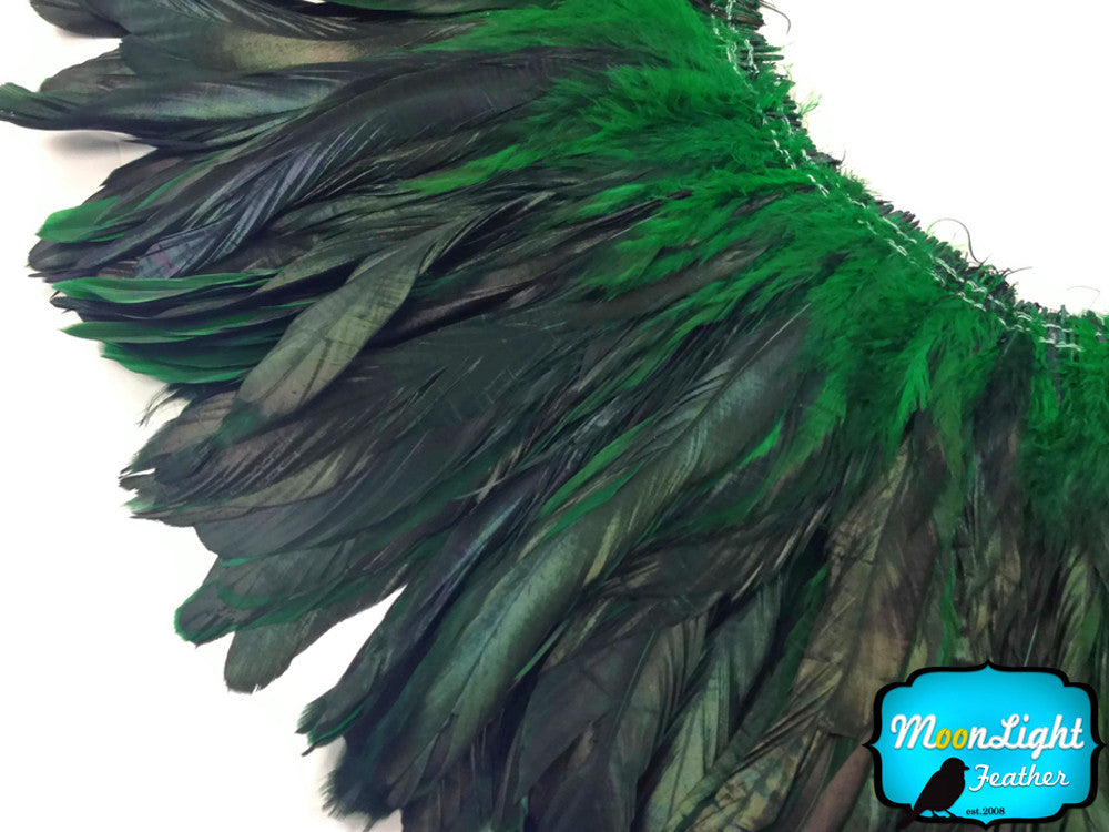 2.5 Inch Strip - Green Half Bronze Natural Dyed Coque Tail Strung Feathers