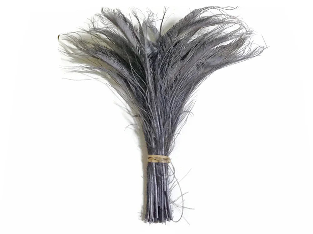Bundle of soft grey ostrich feathers for DIY crafts and fashion decor.