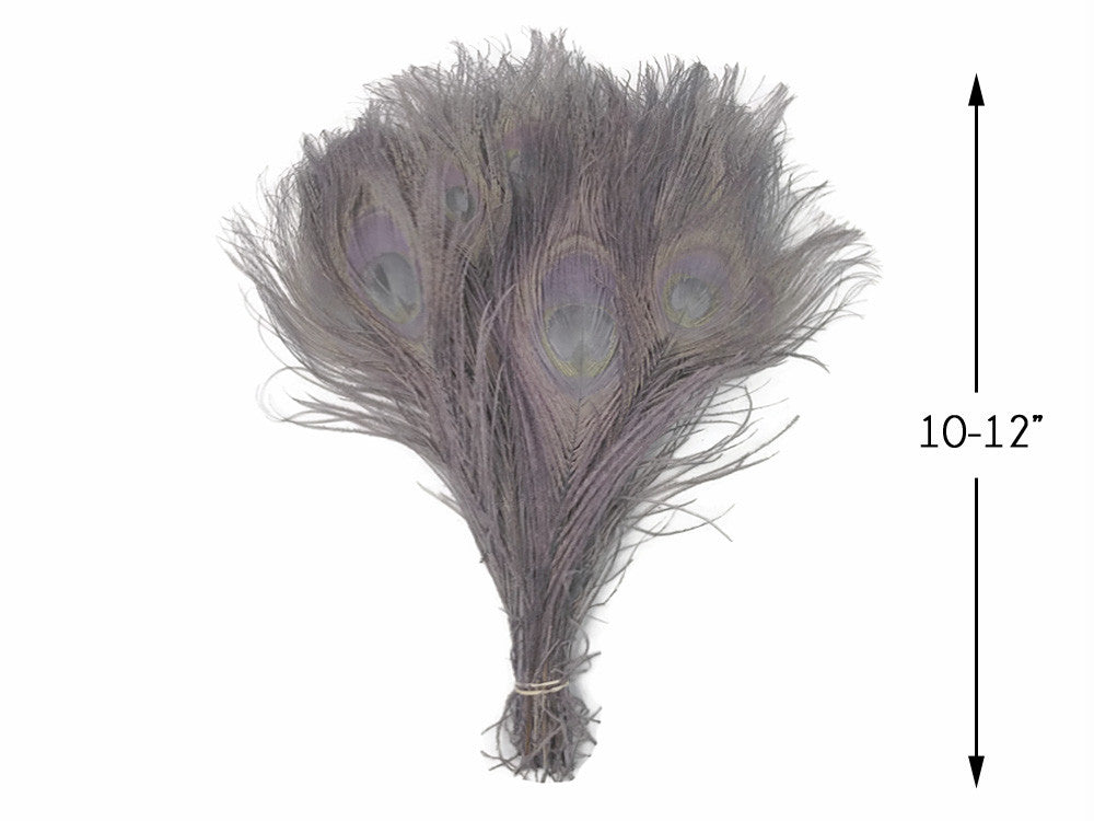 5 Pieces – Silver Gray Bleached & Dyed Peacock Tail Eye Feathers 10-12” Long