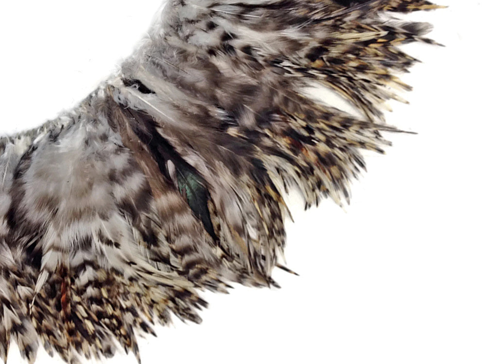 1 Yard - 6-7" Natural Grey Chinchilla Strung Chinese Rooster Saddle Wholesale Feathers (Bulk)