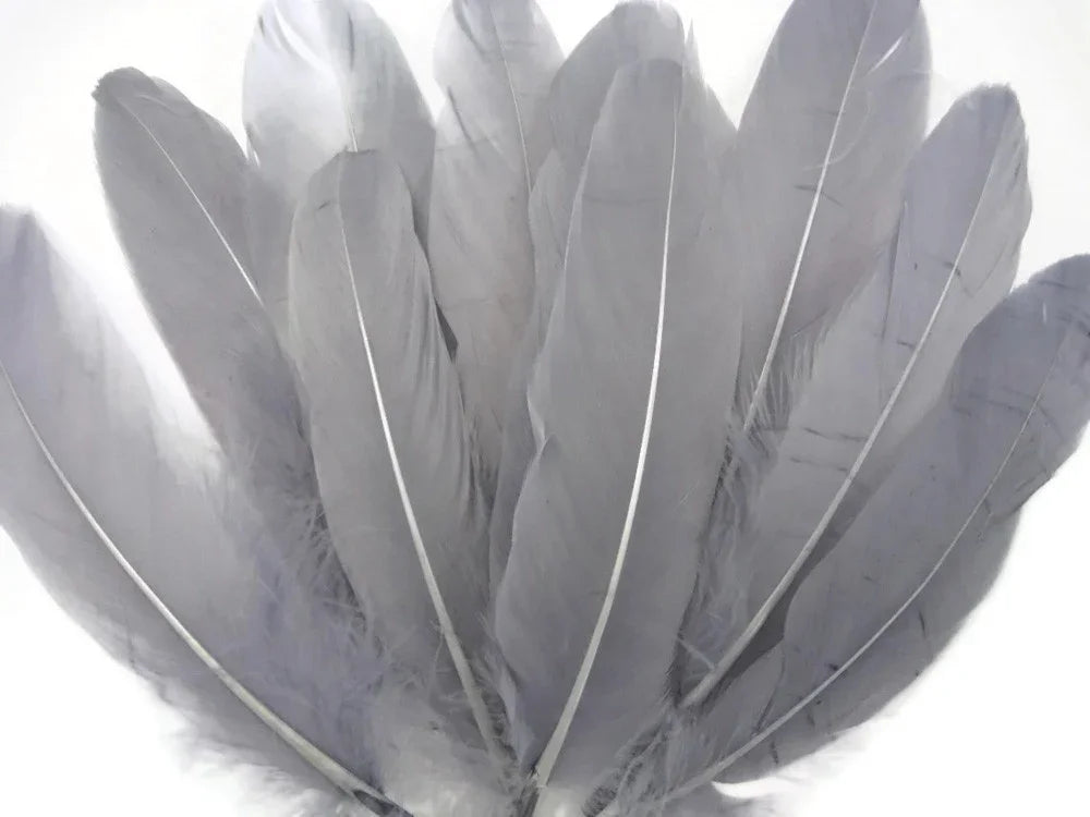 Soft grey craft feathers for DIY fashion and decorative art supplies.