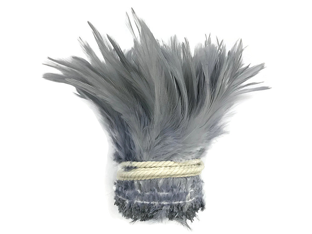 4 Inch Strip – 4-6” Dyed Silver Gray Strung Chinese Rooster Saddle Feathers