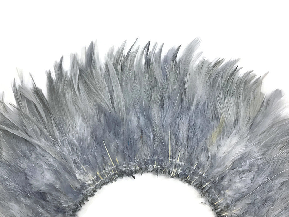 4 Inch Strip – 4-6” Dyed Silver Gray Strung Chinese Rooster Saddle Feathers