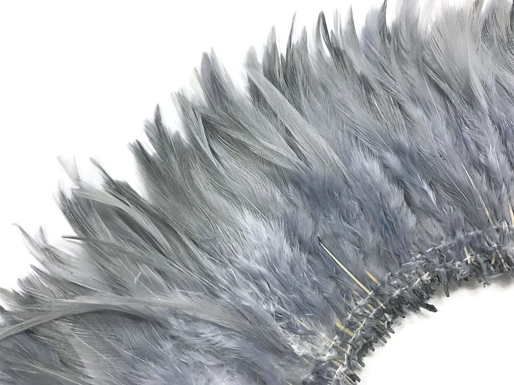 4 Inch Strip – 4-6” Dyed Silver Gray Strung Chinese Rooster Saddle Feathers