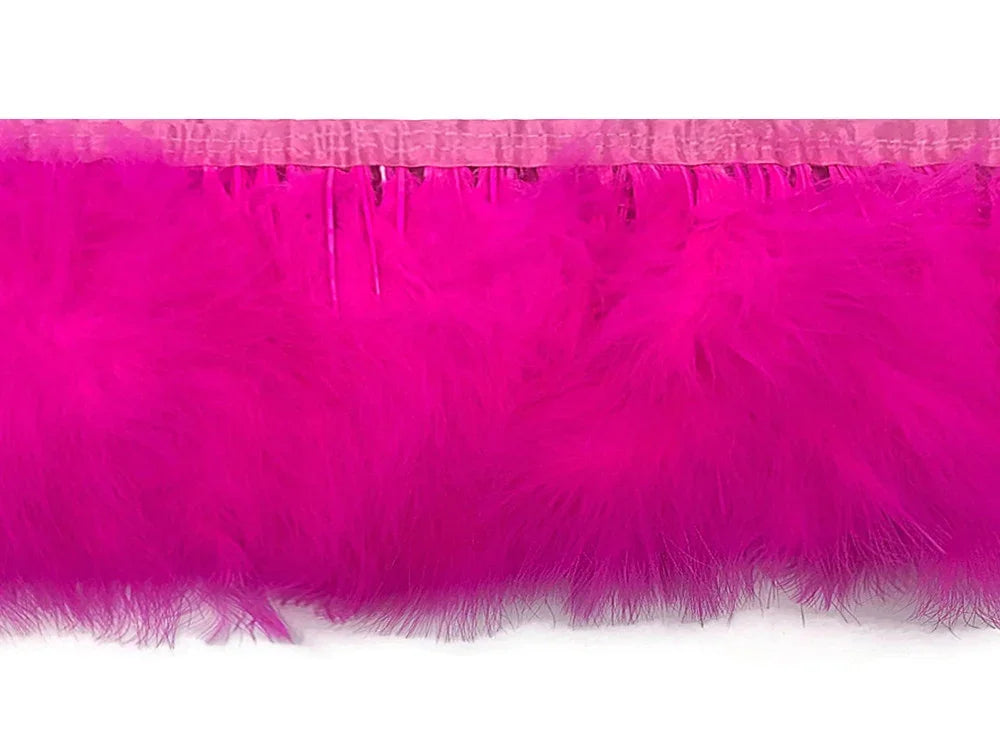 Vibrant hot pink feather trim for fashion and DIY craft decorations.