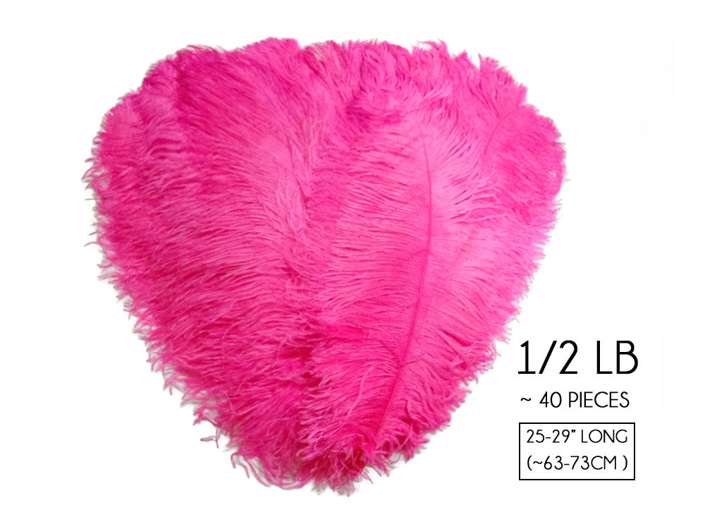 1/2 Lb. - 25-29" Hot Pink Large Ostrich Wing Plume Wholesale Feathers (Bulk)