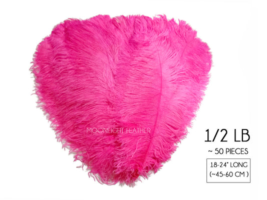 1/2 Lb. - 18-24" Hot Pink Large Ostrich Wing Plume Wholesale Feathers (Bulk)