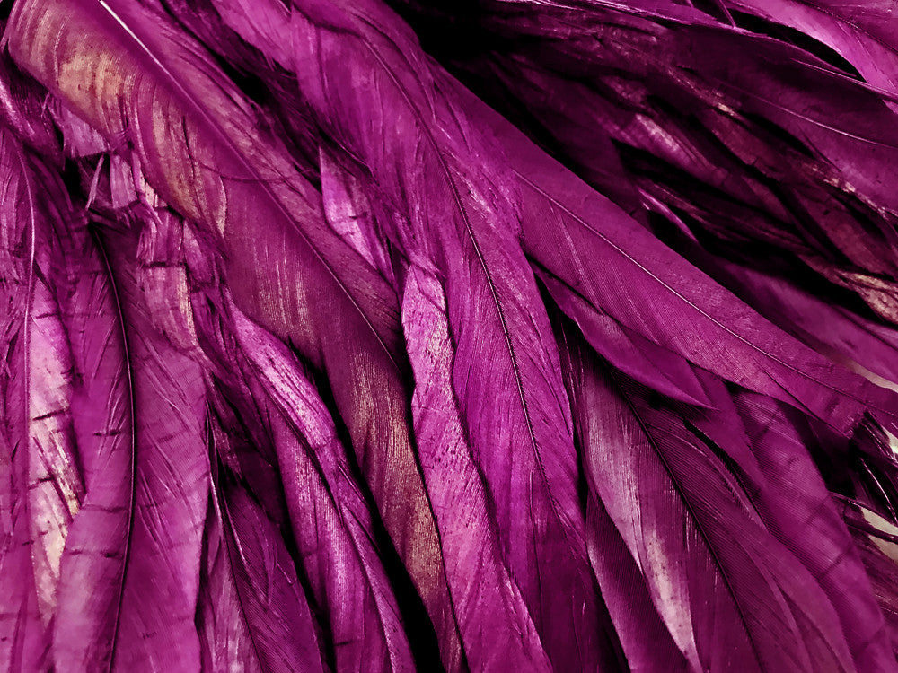 1 Yard - 10-12" Hot Pink Bleach Coque Tails Long Feather Trim (Bulk)