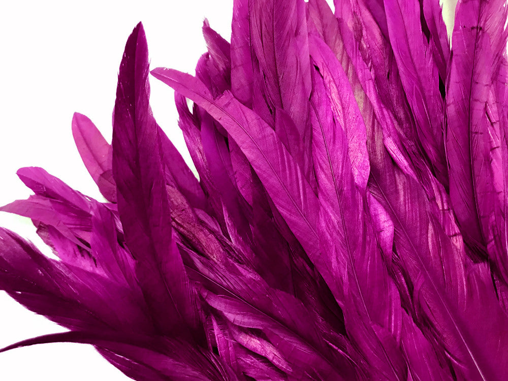 1 Yard - 10-12" Hot Pink Bleach Coque Tails Long Feather Trim (Bulk)