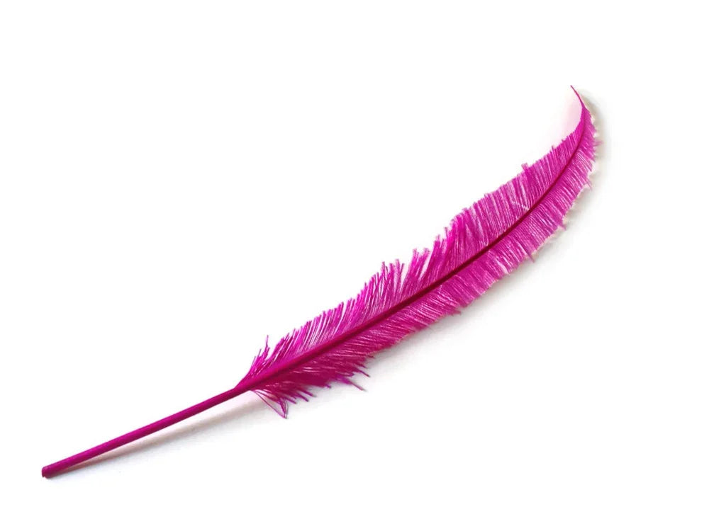 Vibrant magenta pink feather for crafts and fashion DIY decor on a white background.