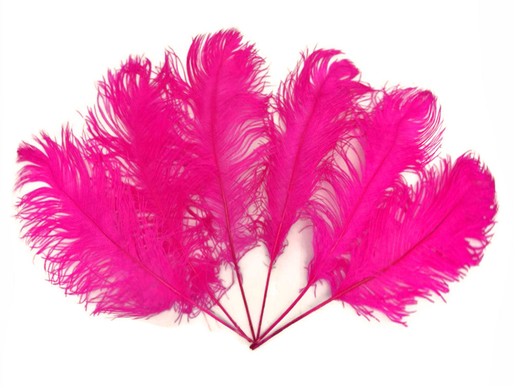 10 Pieces - 12-16" Hot Pink Dyed Ostrich Tail Fancy Feathers
