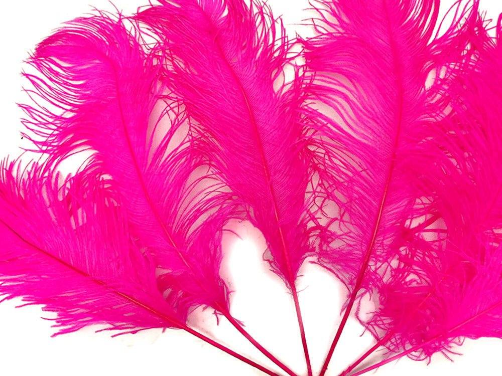 10 Pieces - 12-16" Hot Pink Dyed Ostrich Tail Fancy Feathers