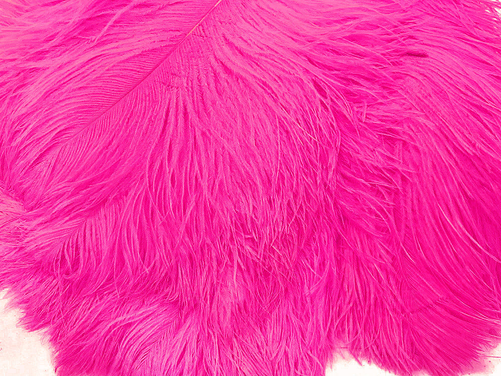 10 Pieces - 12-16" Hot Pink Dyed Ostrich Tail Fancy Feathers