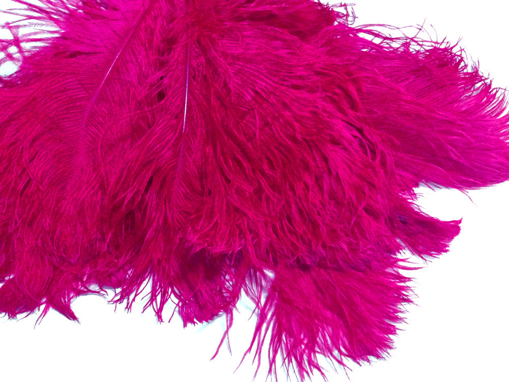 10 Pieces - 12-16" Hot Pink Dyed Ostrich Tail Fancy Feathers