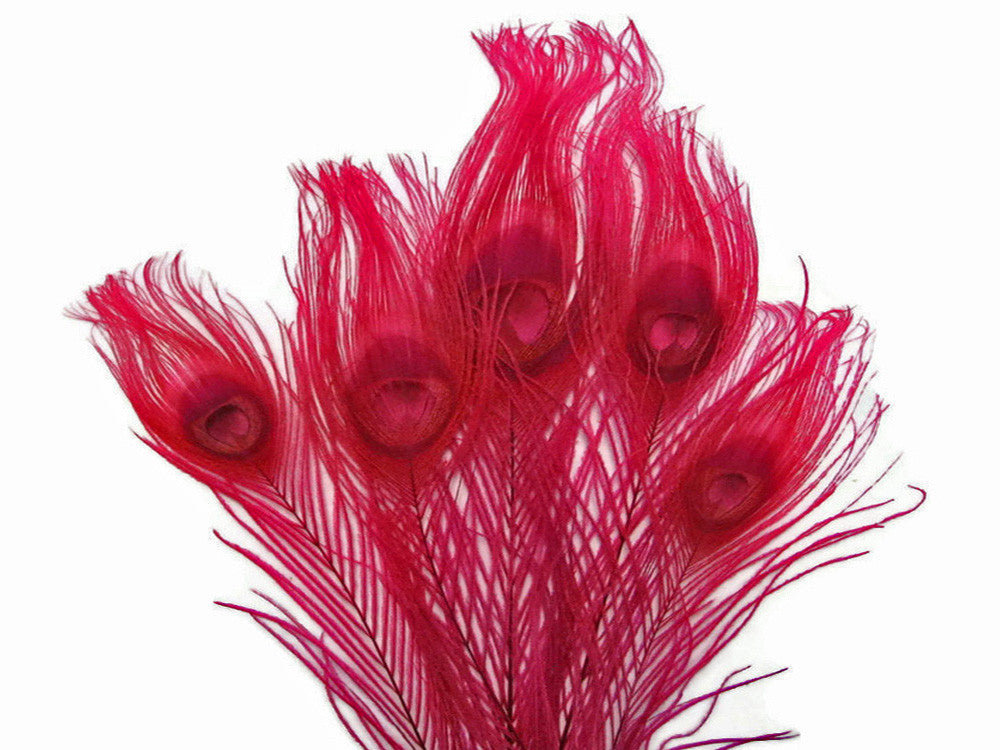 50 Pieces – Hot Pink Bleached & Dyed Peacock Tail Eye Wholesale Feathers (Bulk) 10-12” Long