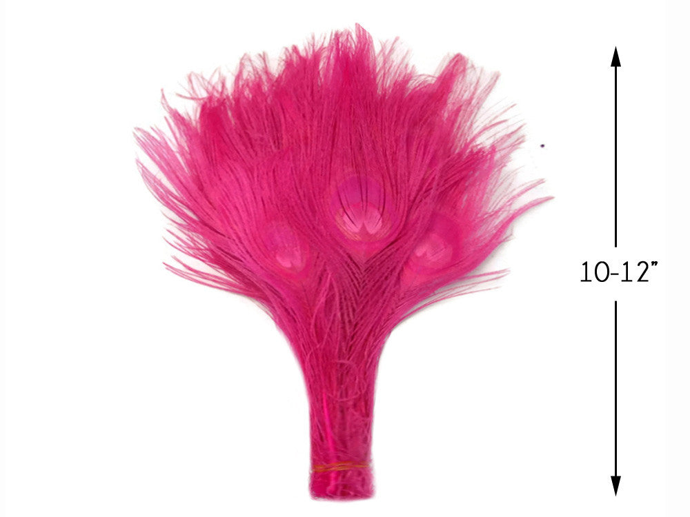 5 Pieces – Hot Pink Bleached & Dyed Peacock Tail Eye Feathers 10-12” Long