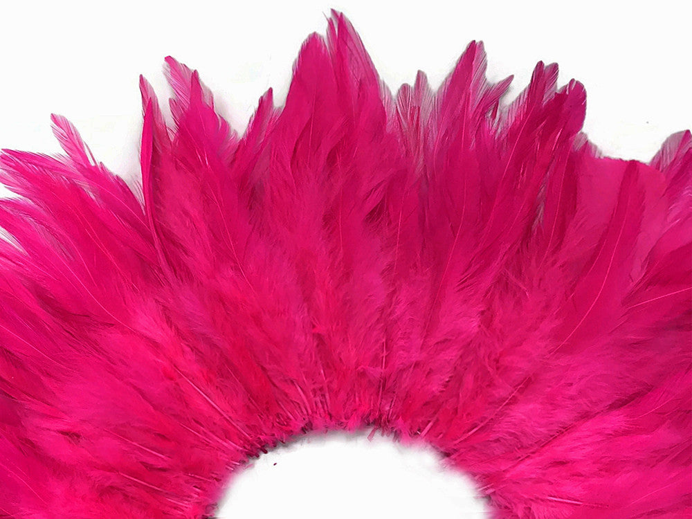4 Inch Strip – 4-6” Dyed Hot Pink Strung Chinese Rooster Saddle Feathers