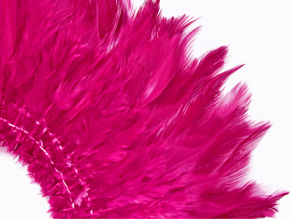 4 Inch Strip – 4-6” Dyed Hot Pink Strung Chinese Rooster Saddle Feathers