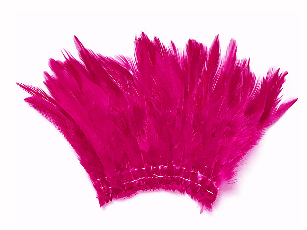 4 Inch Strip – 4-6” Dyed Hot Pink Strung Chinese Rooster Saddle Feathers