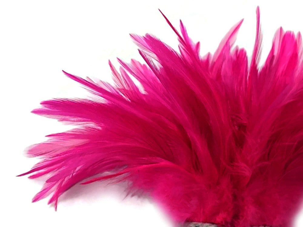 4 Inch Strip – 4-6” Dyed Hot Pink Strung Chinese Rooster Saddle Feathers