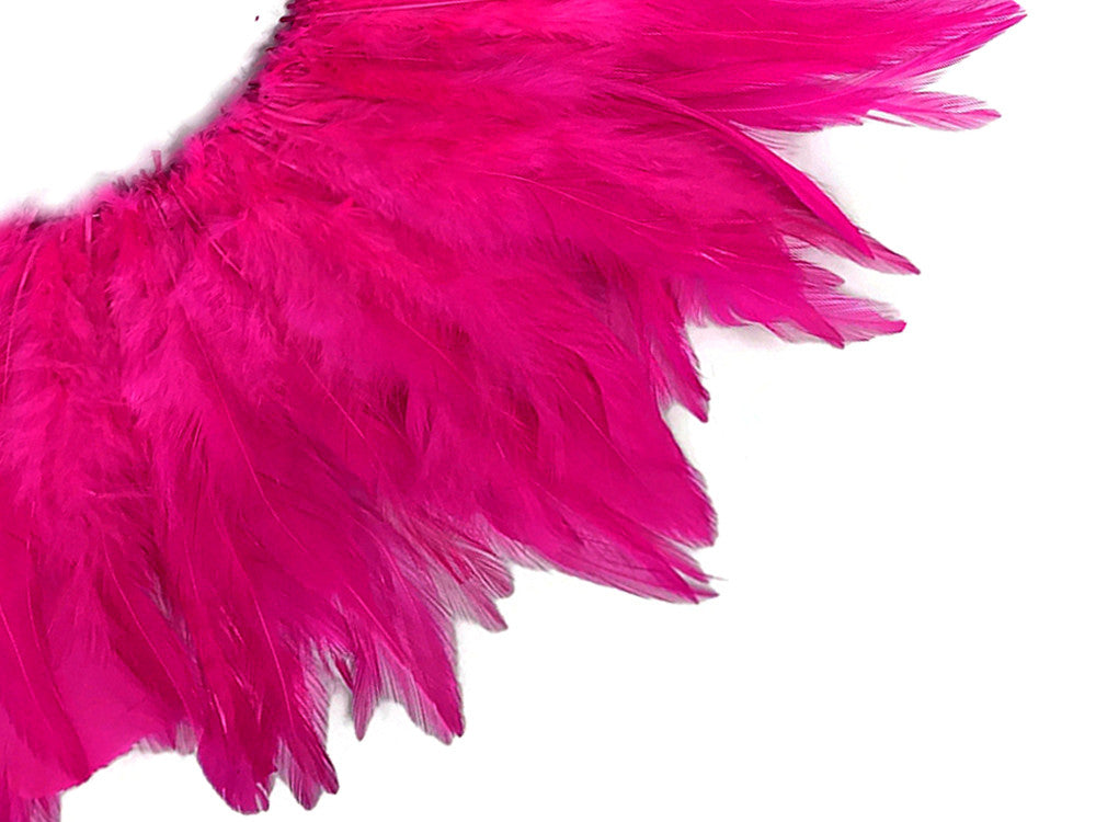 4 Inch Strip – 4-6” Dyed Hot Pink Strung Chinese Rooster Saddle Feathers