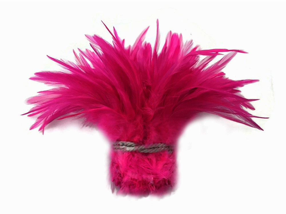 4 Inch Strip – 4-6” Dyed Hot Pink Strung Chinese Rooster Saddle Feathers