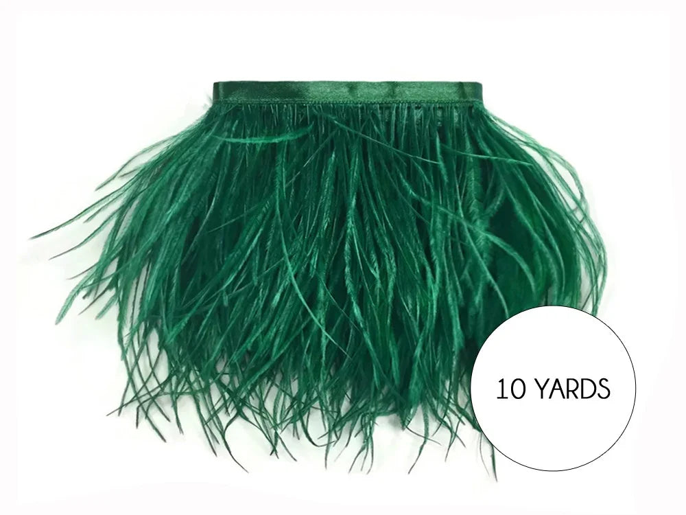 10 yards of vibrant emerald green feather trim for crafts and fashion DIY.