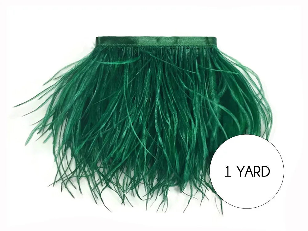 Emerald green feather trim for fashion and DIY crafts, 1 yard length.