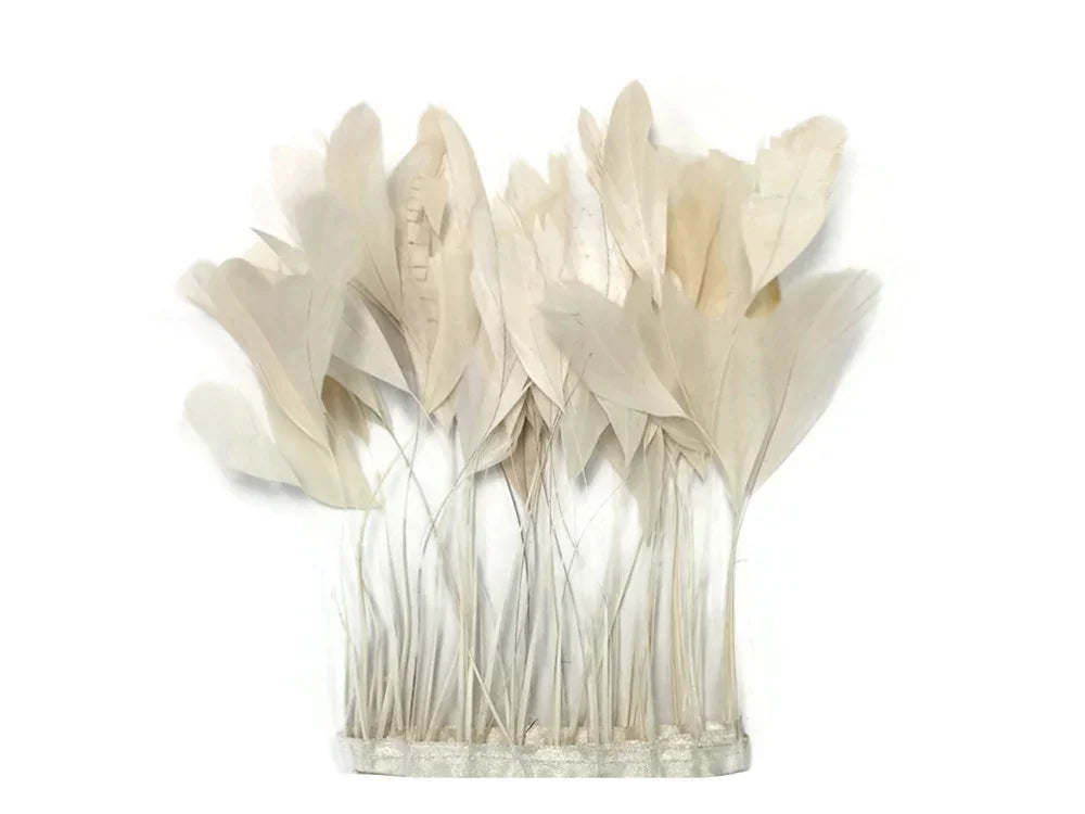 1 Yard - Ivory Stripped Coque Tail Feathers Wholesale Trim (Bulk)
