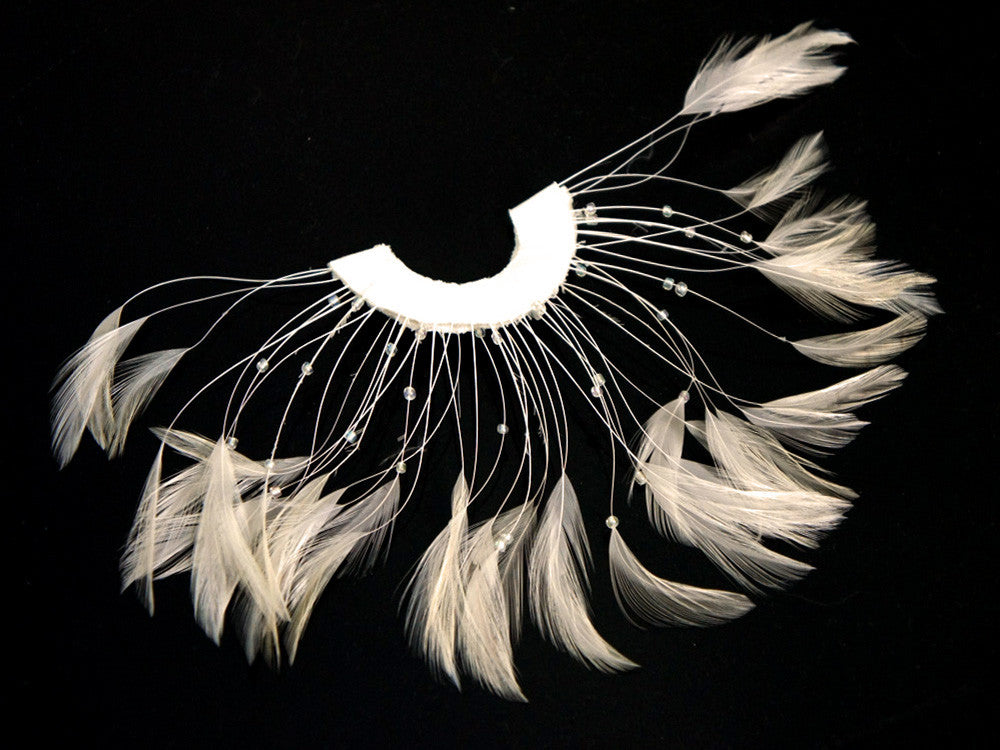 1 Piece - Ivory Half Beaded Pinwheel Stripped Rooster Hackle Feather Pads