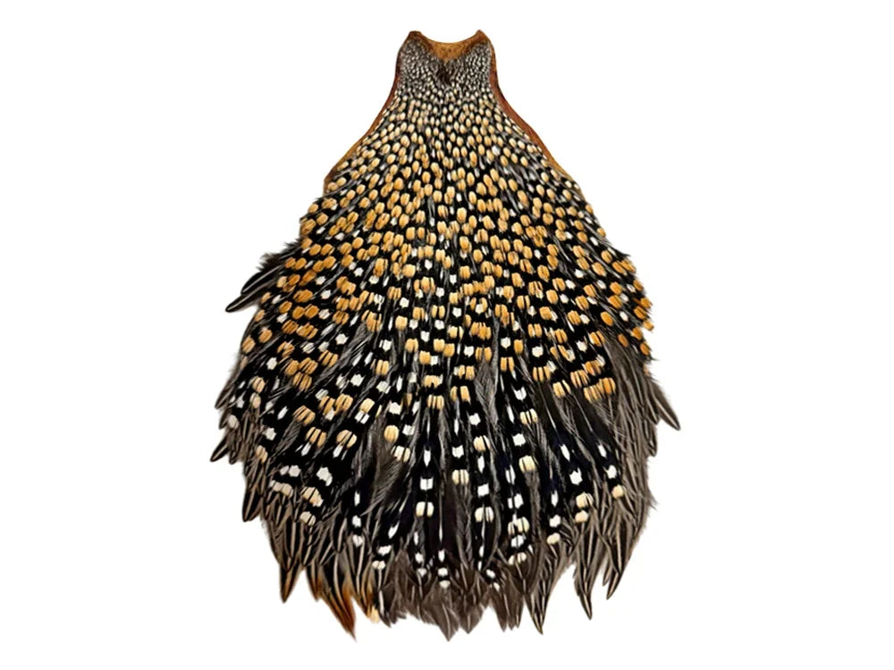 1 Piece - Grade A Natural Gold Jungle Cock Cape Complete Skin Pelt With Feather (bulk)