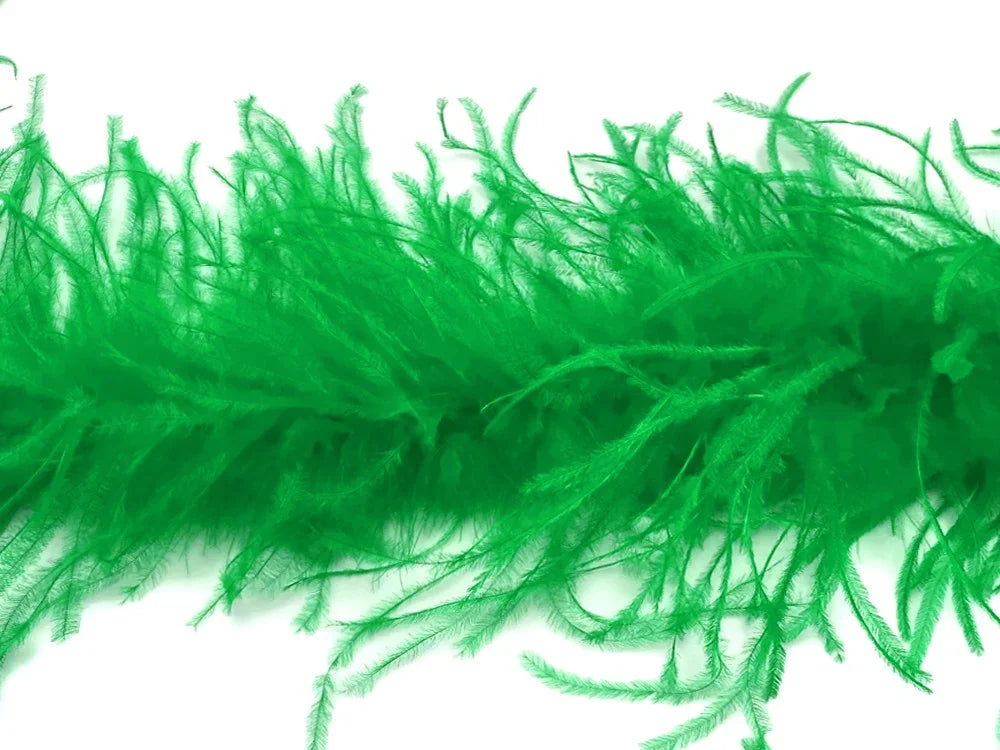 Vibrant green ostrich feather boa for crafts, fashion, and DIY decor.