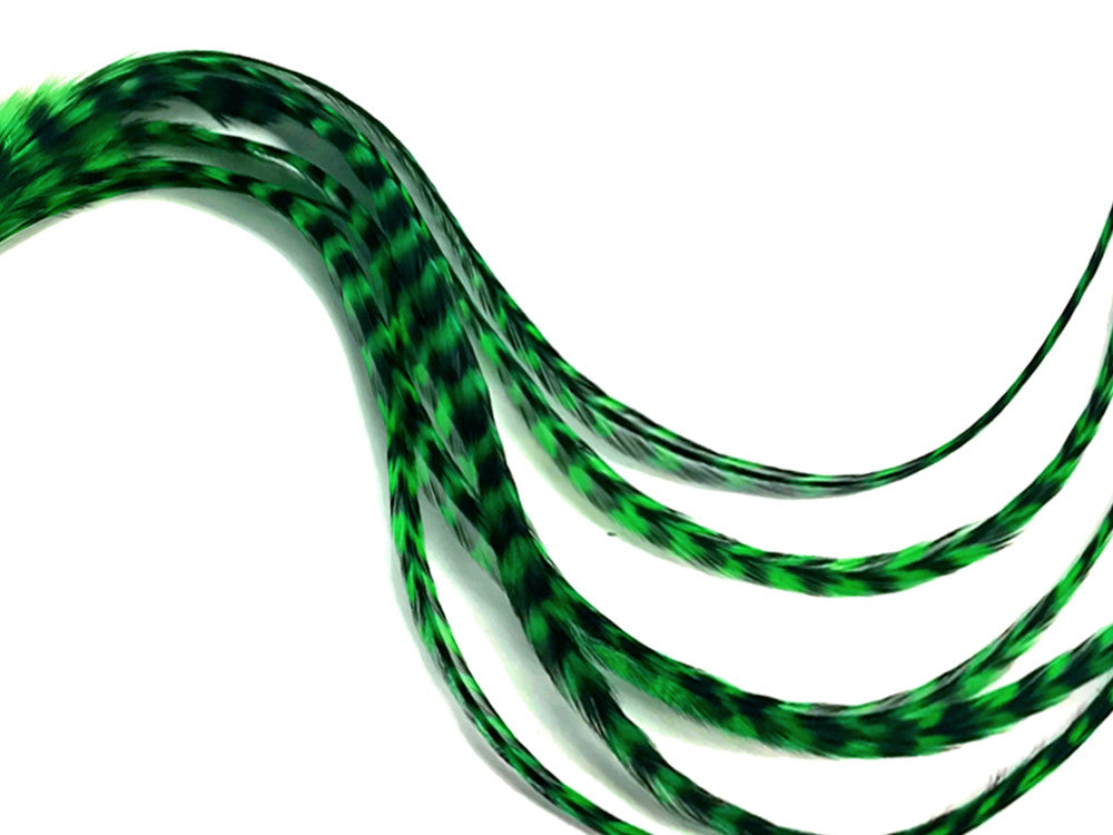6 Pieces - XL Kelly Green Thick Long Grizzly Whiting Farm Rooster Saddle Hair Extension Feathers