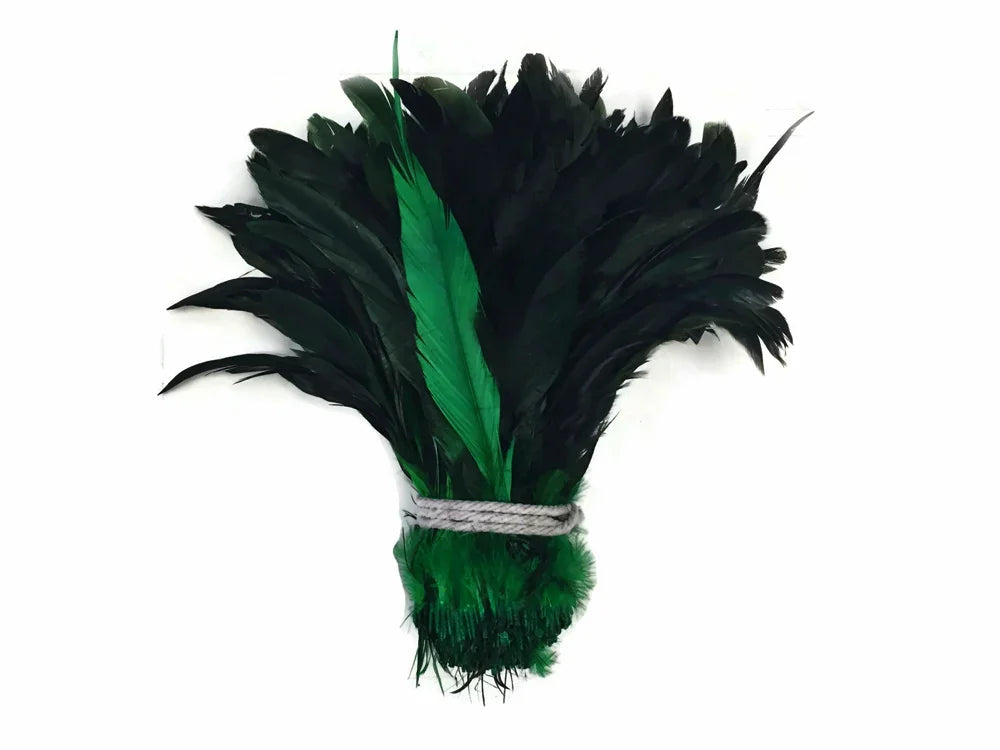 2.5 Inch Strip - 8-10" Kelly Green Half Bronze Natural Dyed Coque Tail Strung Feathers
