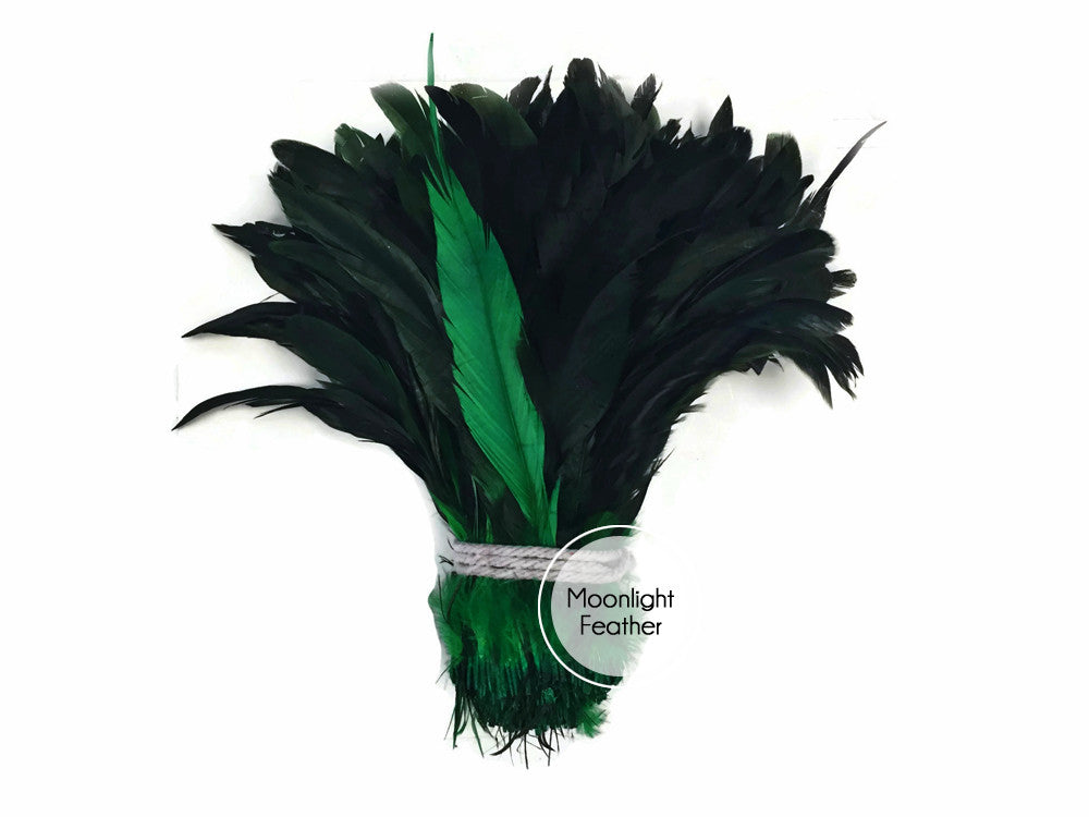 2.5 Inch Strip - Green Half Bronze Natural Dyed Coque Tail Strung Feathers