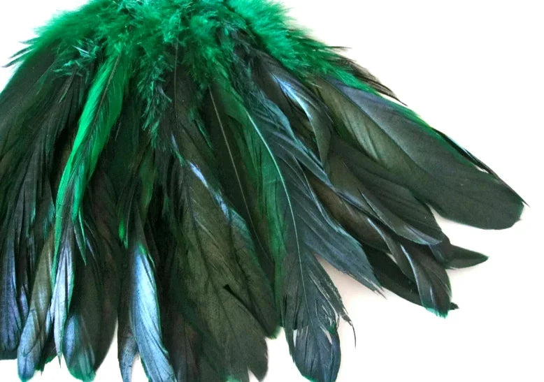 1/2 Yard - 8-10" Kelly Green Half Bronze Natural Dyed Coque Tail Strung Wholesale Feathers (Bulk)