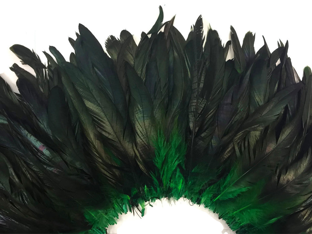 2.5 Inch Strip - Green Half Bronze Natural Dyed Coque Tail Strung Feathers