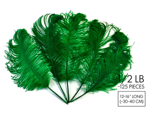 1/2 Lb - 12-16" Kelly Green Ostrich Tail Wholesale Fancy Feathers (Bulk)