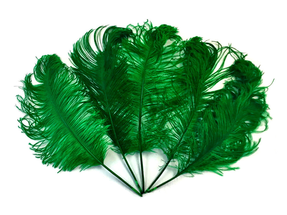 10 Pieces - 12-16" Kelly Green Dyed Ostrich Tail Fancy Feathers