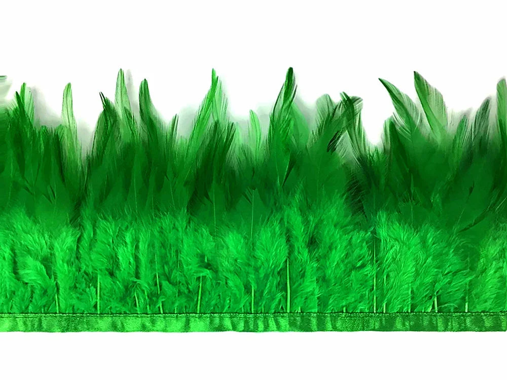 Vibrant green ostrich feather trim for fashion and DIY crafts.