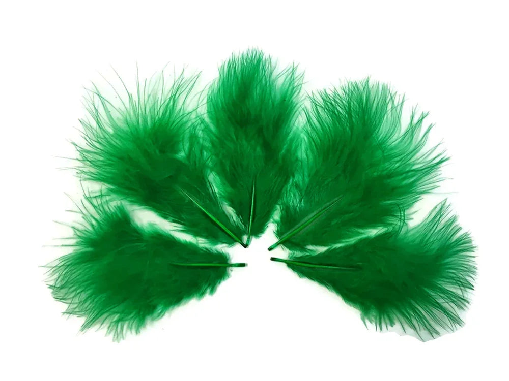 Vibrant green feathers for DIY crafts and fashion accessories on a white background.
