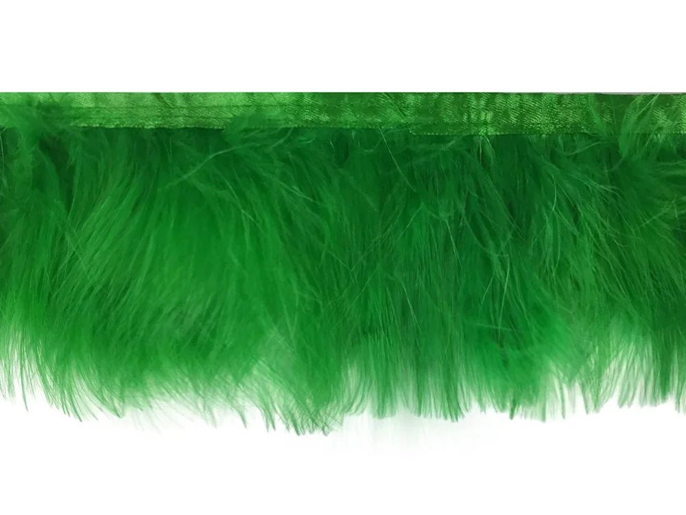 Vibrant green feather trim for DIY crafts, fashion, and costume decoration.