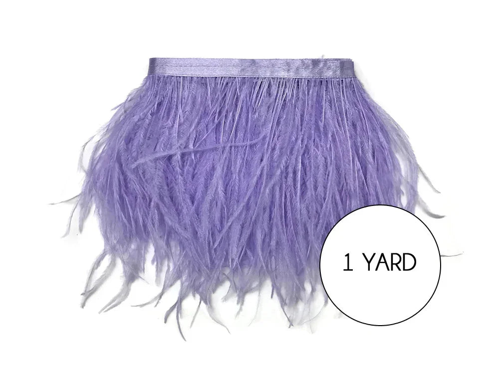 One yard of soft lavender purple ostrich feather trim for fashion and DIY crafts.