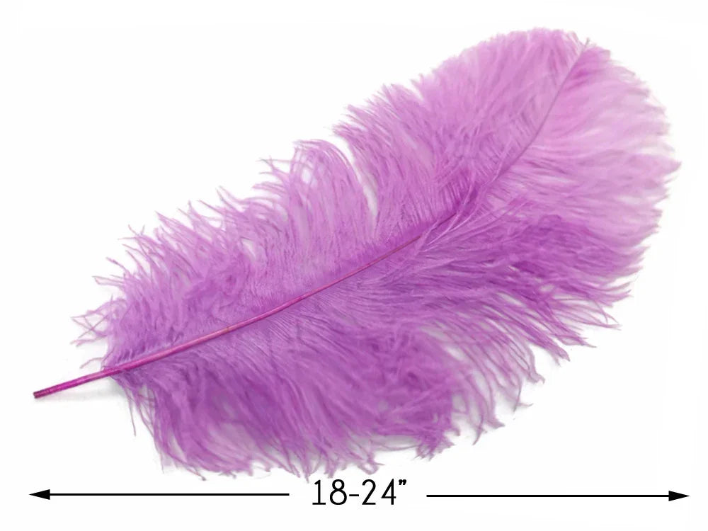 Large 18-24 inch vibrant purple ostrich feather for crafts and fashion decor.