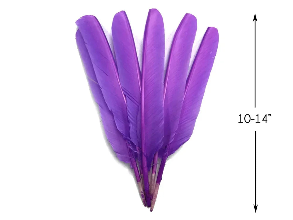 Vibrant purple feathers for crafts and fashion, 10-14 inches in length.